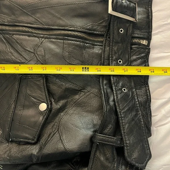 Vintage 90's Flight Path Leather Jacket Deadstock Moto Biker Patchwork Black XL